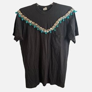 Le Breve XL T-shirt vintage navy blue silver sequin trim